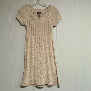 DEX Short Sleeve Sweater Dress Acrylic / Wool Blend Oatmeal Beige Size XS